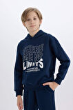 DeFacto Erkek Çocuk 2'li Takım Kapüşonlu Baskılı Sweatshirt Beli Lastikli Eşofman Altı B0409A824CWIN222