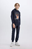 DeFacto Erkek Çocuk 2'li Takım Kapüşonlu Baskılı Sweatshirt Beli Paçası Lastikli Eşofman Altı B0410A824CWAR225