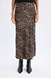 DeFacto A Kesim Leopar Desenli Normal Bel Saten Midi Etek D7648AX24AUBK81
