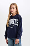 DeFacto Kız Çocuk Relax Fit Bisiklet Yaka Baskılı Sweatshirt D6626A824AUNV251