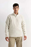 DeFacto Ekru Tüylenme Yapmayan Soğuk Geçirmez  Regular Fit Dik Yaka Fermuarlı Polar Sweatshirt Y3996AZNSER117