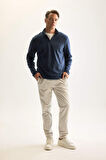 DeFacto Lacivert Tüylenme Yapmayan Soğuk Geçirmez  Regular Fit Dik Yaka Fermuarlı Polar Sweatshirt Y3996AZNSIN257
