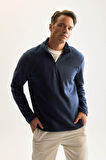 DeFacto Lacivert Tüylenme Yapmayan Soğuk Geçirmez  Regular Fit Dik Yaka Fermuarlı Polar Sweatshirt Y3996AZNSIN257