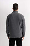 DeFacto Antrasit Tüylenme Yapmayan Soğuk Geçirmez  Regular Fit Dik Yaka Fermuarlı Polar Sweatshirt Y3996AZNSAR198