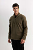 DeFacto Haki Tüylenme Yapmayan Soğuk Geçirmez  Regular Fit Dik Yaka Fermuarlı Polar Sweatshirt Y3996AZNSKH469