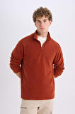 DeFacto Turuncu Tüylenme Yapmayan Soğuk Geçirmez  Regular Fit Dik Yaka Fermuarlı Polar Sweatshirt Y3996AZNSOG578