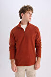 DeFacto Turuncu Tüylenme Yapmayan Soğuk Geçirmez  Regular Fit Dik Yaka Fermuarlı Polar Sweatshirt Y3996AZNSOG578