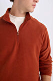 DeFacto Turuncu Tüylenme Yapmayan Soğuk Geçirmez  Regular Fit Dik Yaka Fermuarlı Polar Sweatshirt Y3996AZNSOG578