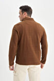 DeFacto Kahverengi Tüylenme Yapmayan Soğuk Geçirmez  Regular Fit Dik Yaka Fermuarlı Polar Sweatshirt Y3996AZNSBN254