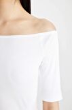 DeFacto Slim Fit Dar Kesim Omuzu Açık Fitilli Kaşkorse Kısa Kollu Tişört C9169AX24SMWT34