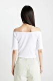 DeFacto Slim Fit Dar Kesim Omuzu Açık Fitilli Kaşkorse Kısa Kollu Tişört C9169AX24SMWT34