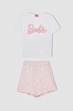 DeFacto Kız Çocuk Barbie Pijama Takımı Boxy Fit Kısa Kollu Üst Şort C8504A824SMWT34