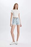 DeFacto Mom Fit Yüksek Bel Katlamalı Paça Jean Şort C2379AX24HSNM39