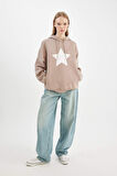 DeFacto Coool Oversize Geniş Kalıp Kapüşonlu Sırt Baskılı Kalın Sweatshirt C7858AX24WNBG268