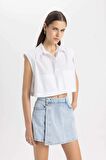DeFacto Crop Poplin Kısa Kollu Gömlek C8285AX24SMWT83