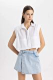 DeFacto Crop Poplin Kısa Kollu Gömlek C8285AX24SMWT83