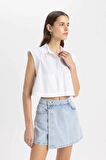 DeFacto Crop Poplin Kısa Kollu Gömlek C8285AX24SMWT83