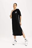 DeFactoFit NBA Los Angeles Lakers Oversize Geniş Kalıp Pike Midi Elbise B9962AX24SMBK81