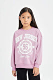 Kız Çocuk Relax Fit Bisiklet Yaka Üniversite Baskılı Sweatshirt