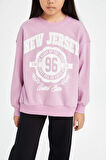 Kız Çocuk Relax Fit Bisiklet Yaka Üniversite Baskılı Sweatshirt