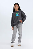 Kız Çocuk Relax Fit Bisiklet Yaka Sweatshirt