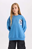 DeFacto Kız Çocuk Relax Fit Bisiklet Yaka Sırt Baskılı Sweatshirt D6496A8NSBE765