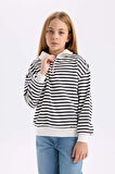 DeFacto Kız Çocuk Oversize Geniş Kalıp Yarım Fermuarlı Çizgili Sweatshirt D2883A824WNAR227