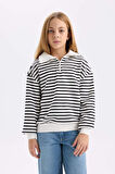 DeFacto Kız Çocuk Oversize Geniş Kalıp Yarım Fermuarlı Çizgili Sweatshirt D2883A824WNAR227