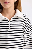 Kız Çocuk Oversize Fit Geniş Kalıp Yarım Fermuarlı Çizgili Sweatshirt
