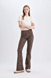 DeFacto Flare Fit Leopar Desenli Düz Paça Uzun Boy Pantolon D7452AX24AUBG655