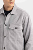 Regular Fit Polo Yaka Süet Gömlek Ceket