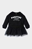 Kız Bebek Baskılı Uzun Kollu Tütü Etekli Sweatshirt Elbise