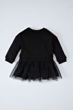 Kız Bebek Baskılı Uzun Kollu Tütü Etekli Sweatshirt Elbise
