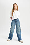 Kız Çocuk Wide Leg Kargo Geniş Paça Jean Pantolon
