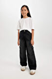 DeFacto Kız Çocuk Wide Leg Kargo Cepli Geniş Bol Paça Antrasit Jean Pantolon D7177A824WNNM36