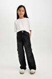 DeFacto Kız Çocuk Wide Leg Kargo Cepli Geniş Bol Paça Antrasit Jean Pantolon D7177A824WNNM36
