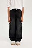 DeFacto Kız Çocuk Wide Leg Kargo Cepli Geniş Bol Paça Antrasit Jean Pantolon D7177A824WNNM36