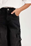 DeFacto Kız Çocuk Wide Leg Kargo Cepli Geniş Bol Paça Antrasit Jean Pantolon D7177A824WNNM36