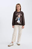 DeFacto Kız Çocuk Sakura Oversize Geniş Kalıp Bisiklet Yaka Sweatshirt D2829A824WNAR227