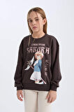 DeFacto Kız Çocuk Sakura Oversize Geniş Kalıp Bisiklet Yaka Sweatshirt D2829A824WNAR227