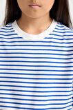 Kız Çocuk Relax Fit Bisiklet Yaka Çizgili Sweatshirt