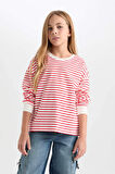 DeFacto Kız Çocuk Relax Fit Bisiklet Yaka Çizgili Sweatshirt D6503A8NSRD63