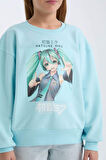 DeFacto Kız Çocuk Hatsune Miku Oversize Geniş Kalıp Bisiklet Yaka Sweatshirt D2826A824WNTR506