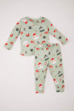 Kız Bebek Yeni Yıl Baskılı Uzun Kollu 2'li Pijama Takımı