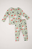 DeFacto Kız Bebek Yılbaşı Temalı Pijama Takımı Bisiklet Yaka Uzun Kollu Üst Beli Lastikli Alt D7160A524WNGN1135