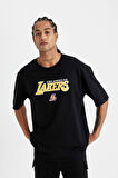 DeFactoFit NBA Los Angeles Lakers Oversize Geniş Kalıp Bisiklet Yaka Kısa Kollu Tişört T7062AZ24AUBK27
