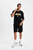 DeFactoFit NBA Los Angeles Lakers Oversize Geniş Kalıp Bisiklet Yaka Kısa Kollu Tişört T7062AZ24AUBK27