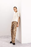 DeFacto Straight Fit Leopar Gabardin Pantolon Yüksek Bel Cepli Uzun D1229AX24AUBG303