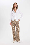 DeFacto Straight Fit Leopar Gabardin Pantolon Yüksek Bel Cepli Uzun D1229AX24AUBG303