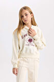 DeFacto Kız Çocuk Ekru Oversize Geniş Kalıp Kapüşonlu Baskılı Sweatshirt D7041A824WNER99